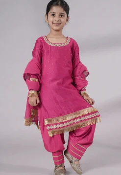 Embellished Chanderi Silk Punjabi Suit in Pink