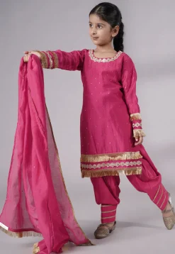 Embellished Chanderi Silk Punjabi Suit in Pink