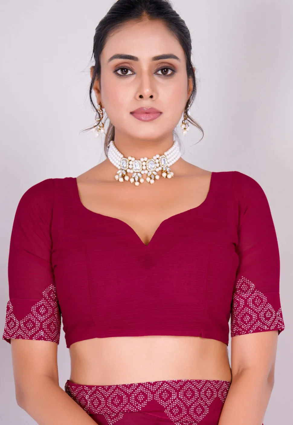 Embellished Chiffon Saree in Fuchsia