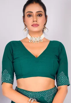 Embellished Chiffon Saree in Teal Blue