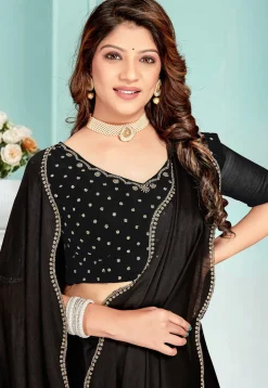 Embellished Chiffon Saree in Black
