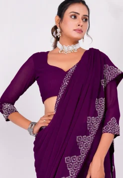 Embellished Chiffon Saree in Wine