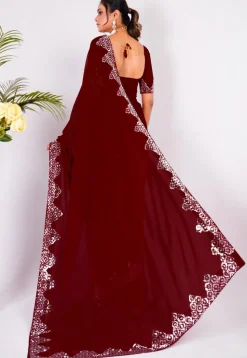 Embellished Chiffon Saree in Maroon