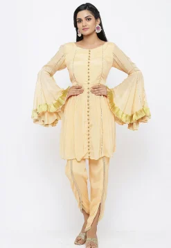 Embellished Chinon Crepe A Line Kurti in Peach