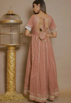 Embellished Cotton Anarkali Kurta in Peach