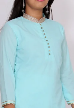 Embellished Cotton Pakistani Suit in Light Blue