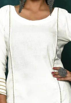 Embellished Cotton Pakistani Suit in Off White