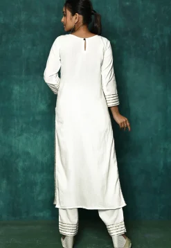 Embellished Cotton Pakistani Suit in Off White