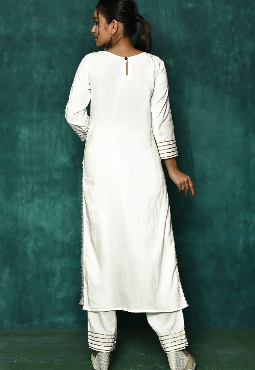 Embellished Cotton Pakistani Suit in Off White