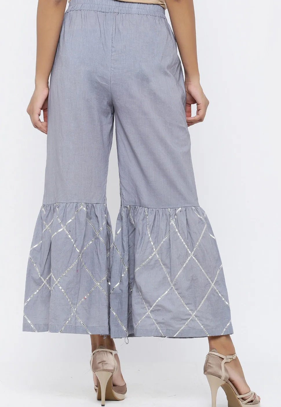 Embellished Cotton Sharara in Grey
