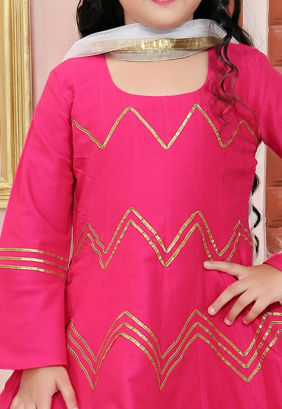 Embellished Cotton Silk Anarkali Suit in Fuchsia