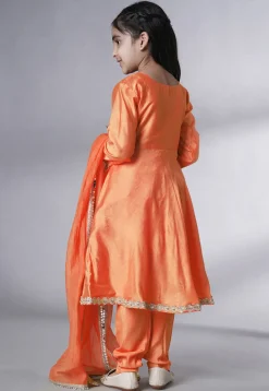Embellished Cotton Silk A Line Suit in Peach
