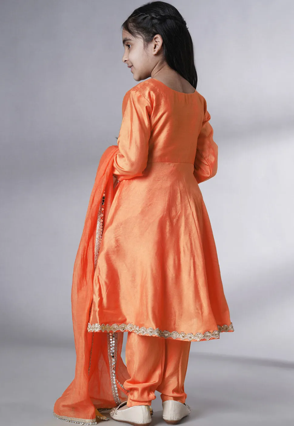 Embellished Cotton Silk A Line Suit in Peach