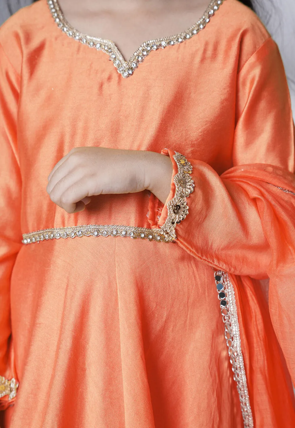 Embellished Cotton Silk A Line Suit in Peach
