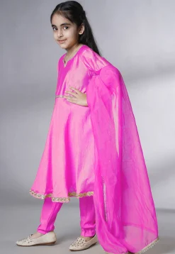 Embellished Cotton Silk A Line Suit in Pink