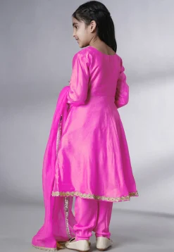 Embellished Cotton Silk A Line Suit in Pink