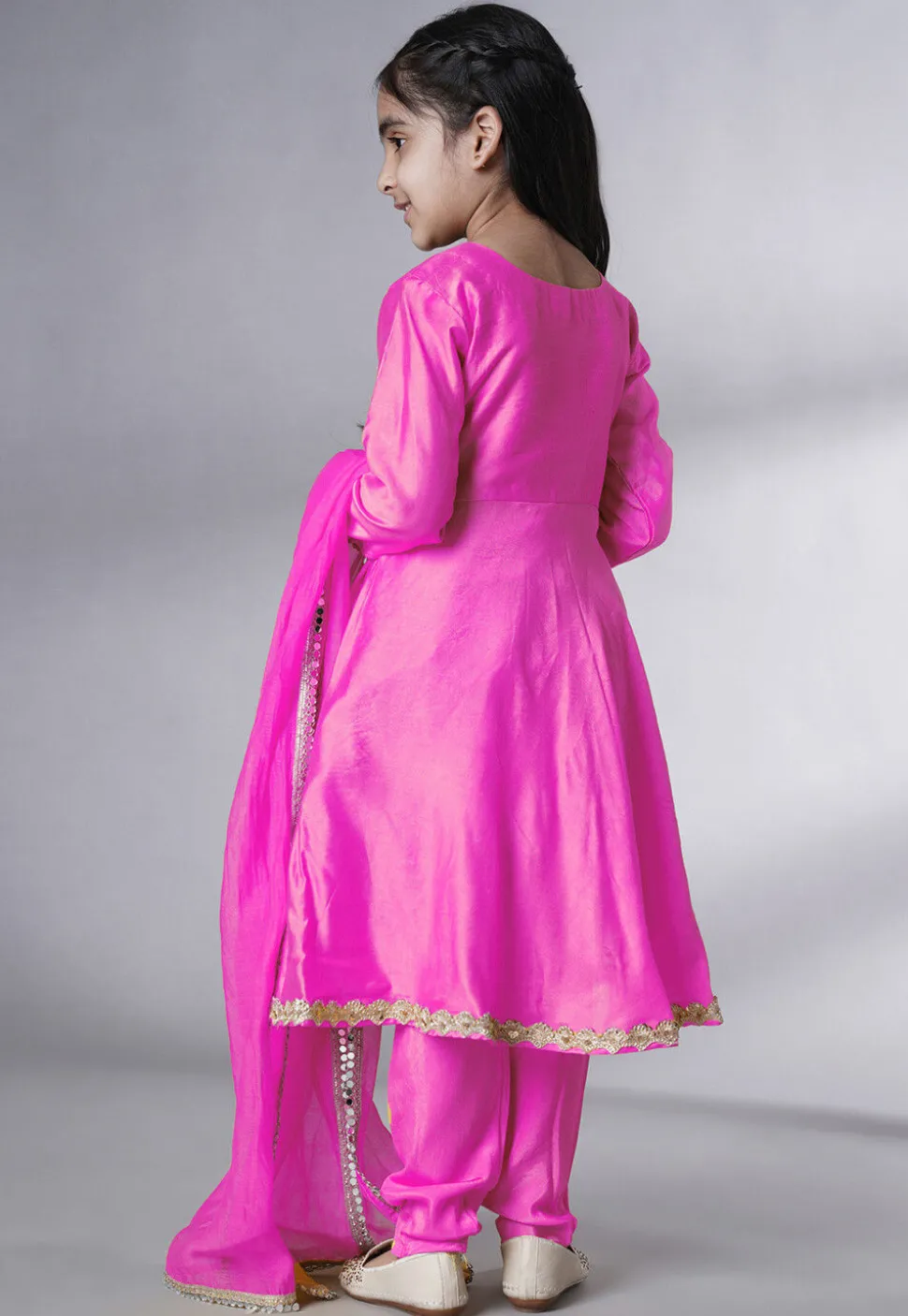 Embellished Cotton Silk A Line Suit in Pink