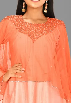Embellished Cotton Silk Cape Style A Line Kurta in Peach