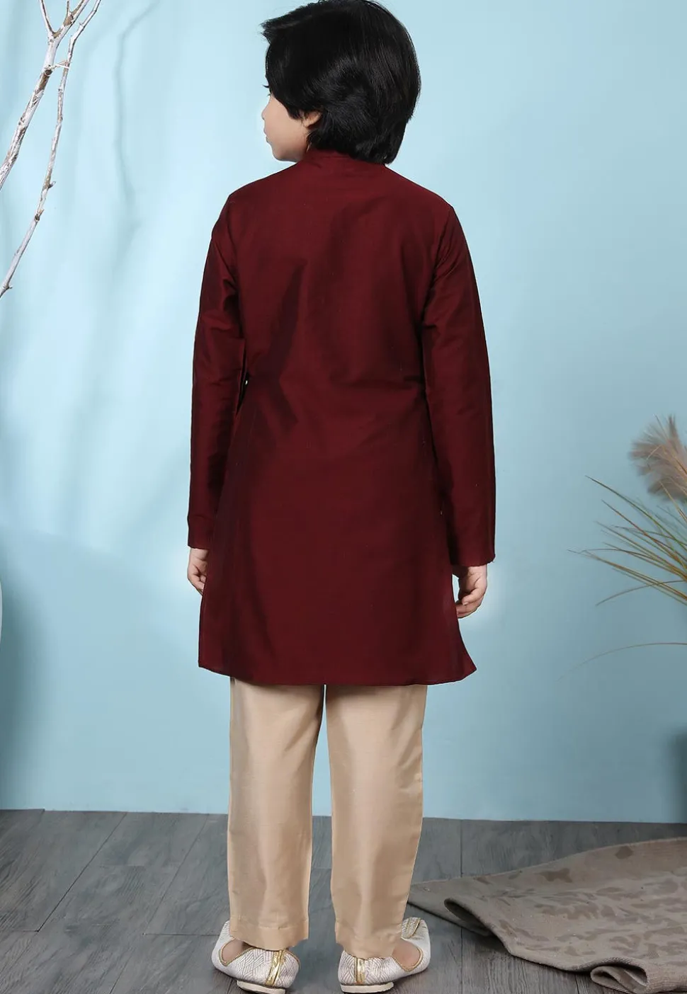 Embellished Cotton Silk Kurta Set in Maroon