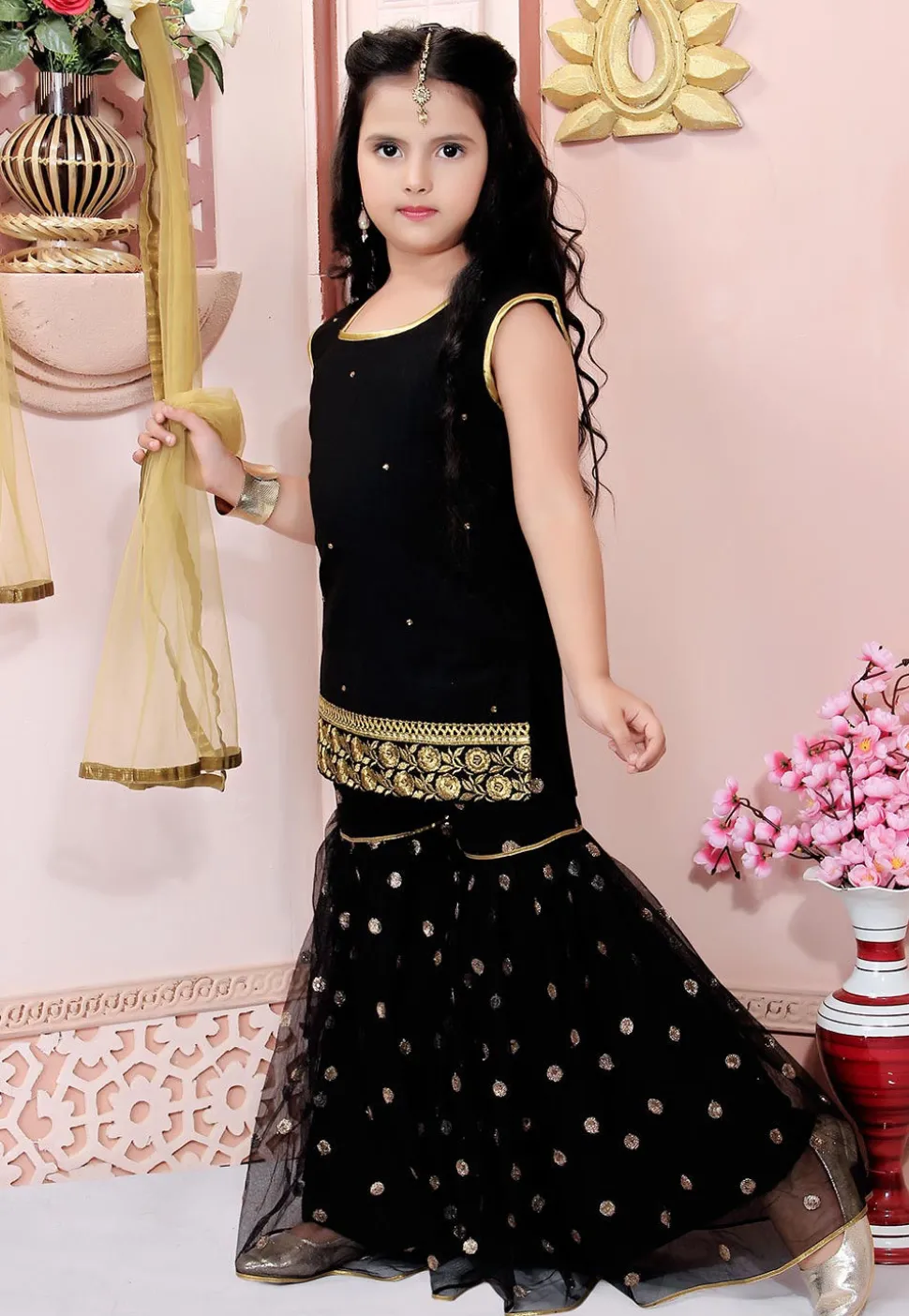 Embellished Cotton Silk Pakistani Suit in Black