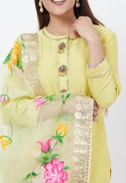 Embellished Cotton Silk Pakistani Suit in Yellow