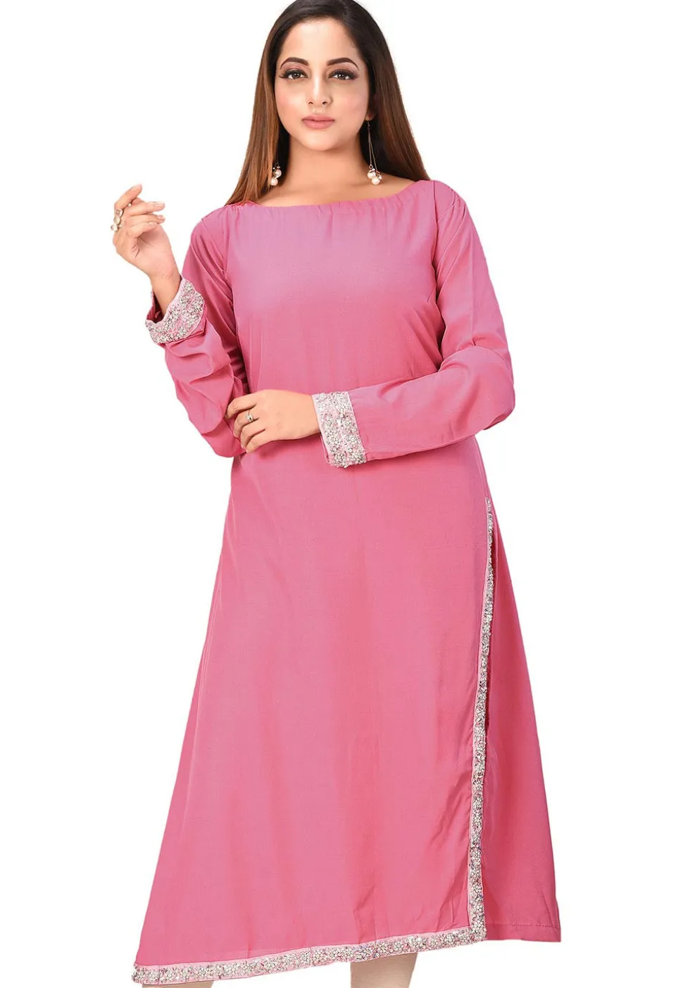 Embellished Crepe Straight Kurta in Pink