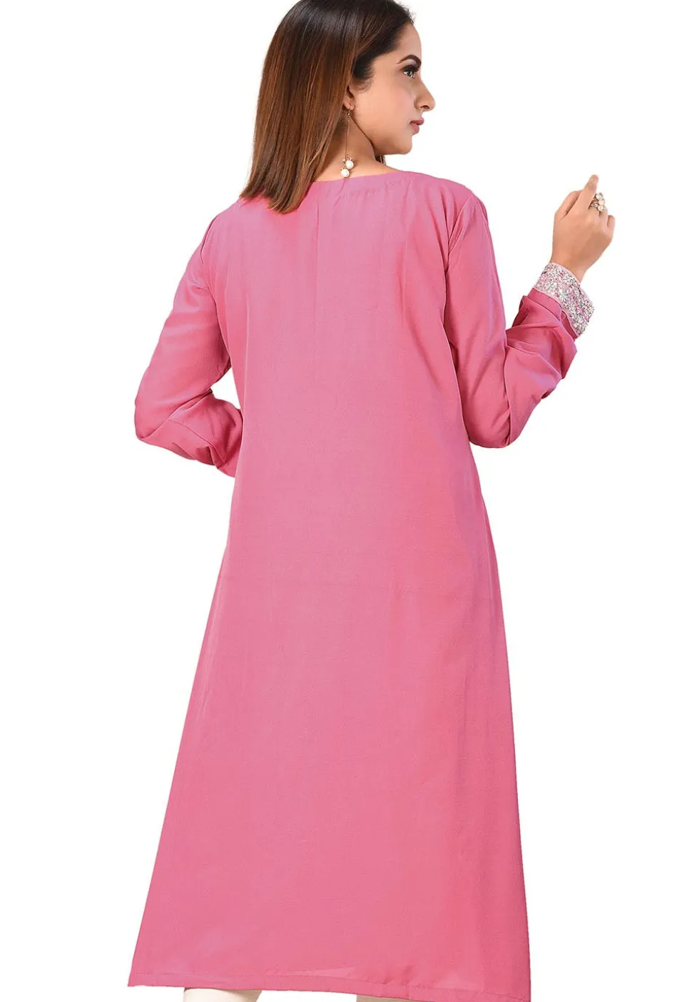 Embellished Crepe Straight Kurta in Pink