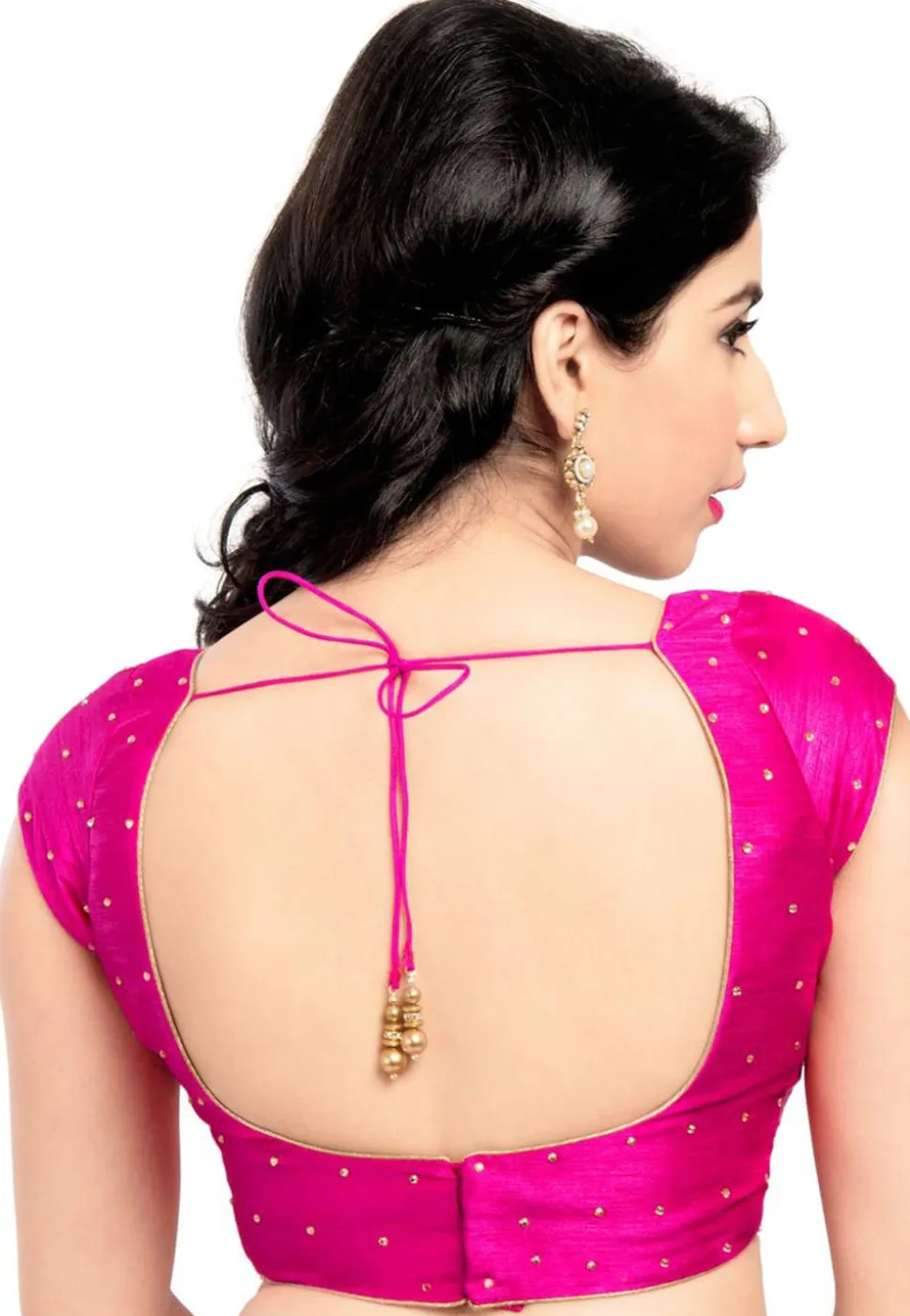 Embellished Dupion Silk Blouse in Fuchsia