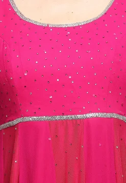 Embellished Georgette Anarkali Suit in Fuchsia
