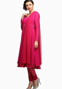 Embellished Georgette Anarkali Suit in Fuchsia