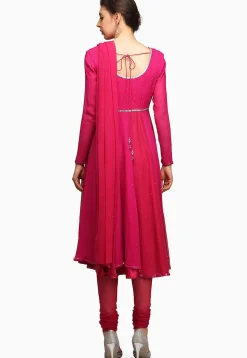 Embellished Georgette Anarkali Suit in Fuchsia