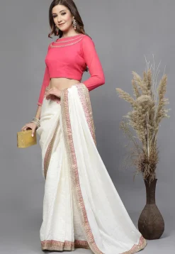 Embellished Georgette Back Tie Up Blouse in Pink