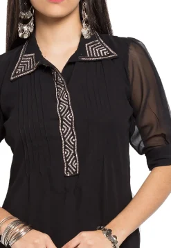 Embellished Georgette Kurti in Black