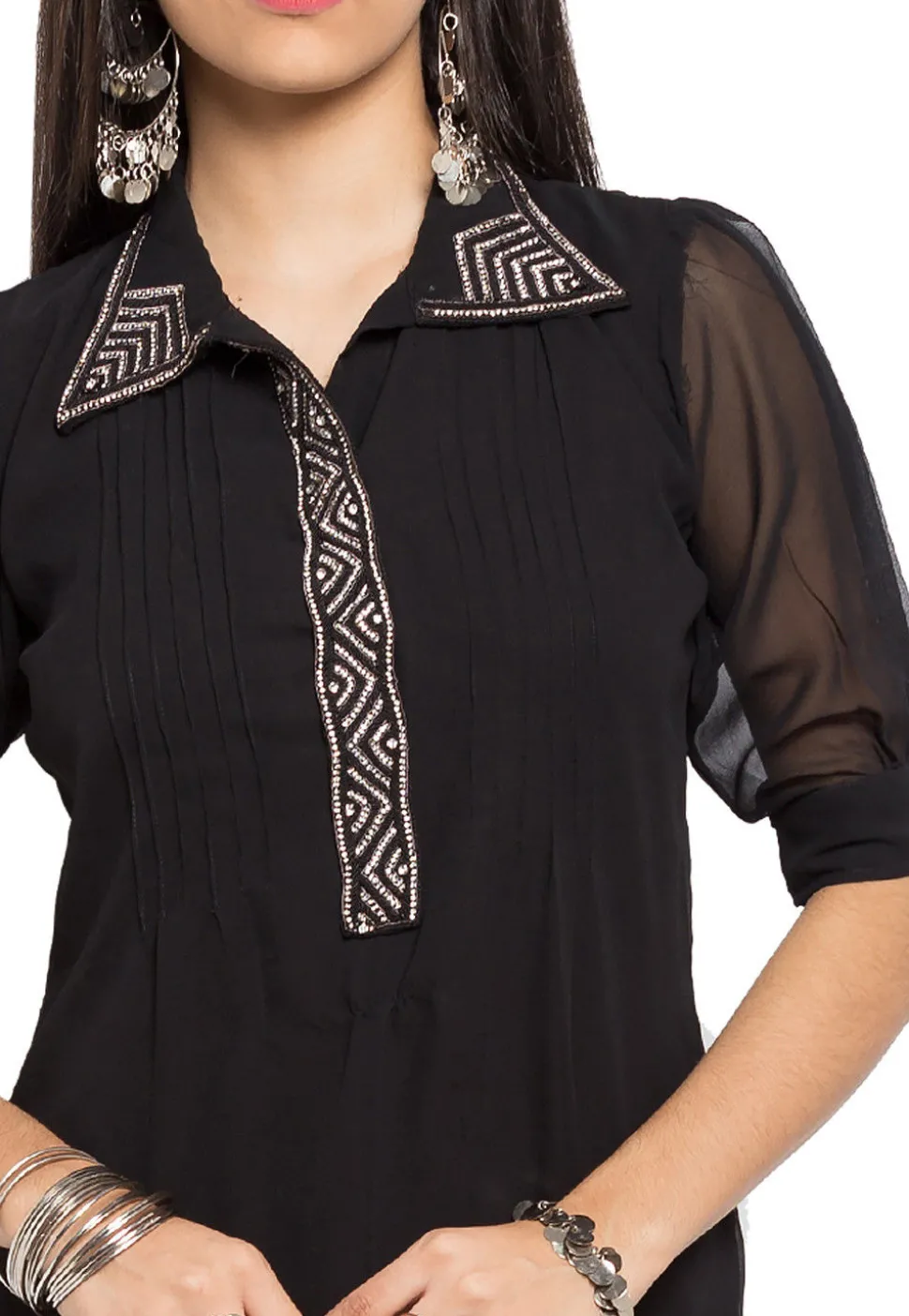 Embellished Georgette Kurti in Black