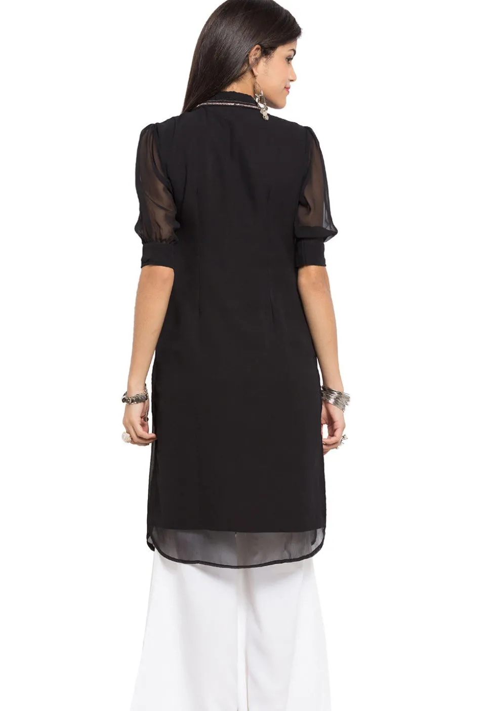 Embellished Georgette Kurti in Black