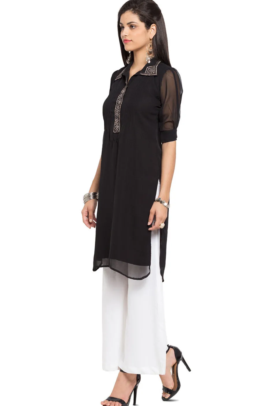 Embellished Georgette Kurti in Black