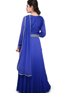 Embellished Georgette Long Gown in Shaded Blue