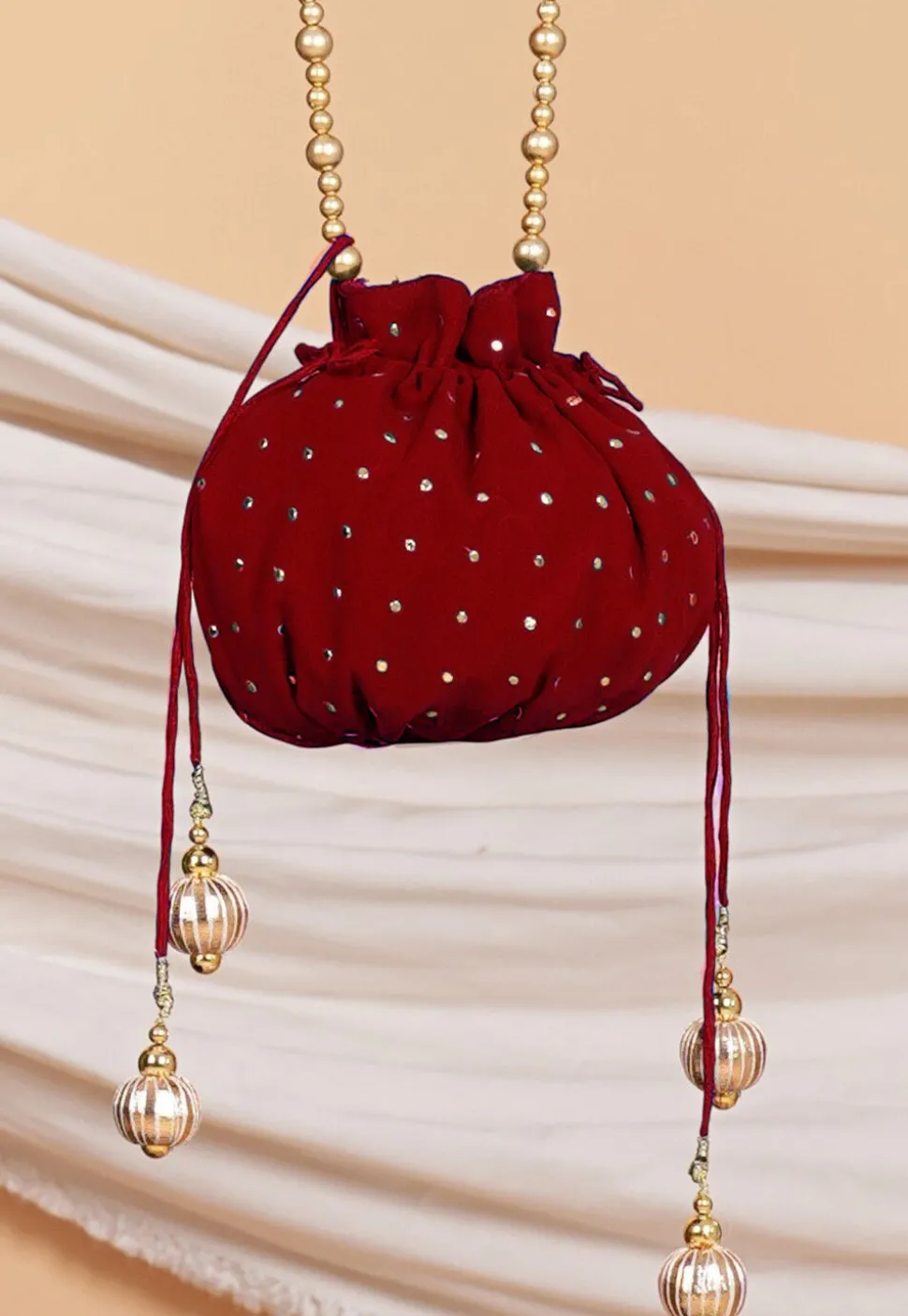 Embellished Georgette Potli Bag in Maroon