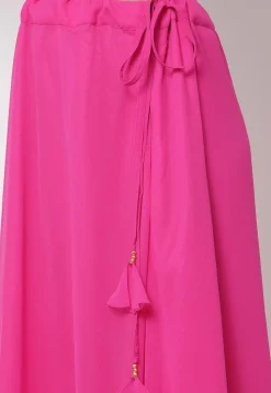 Embellished Georgette Ruffled Skirt with Attached Dupatta in Fuchsia