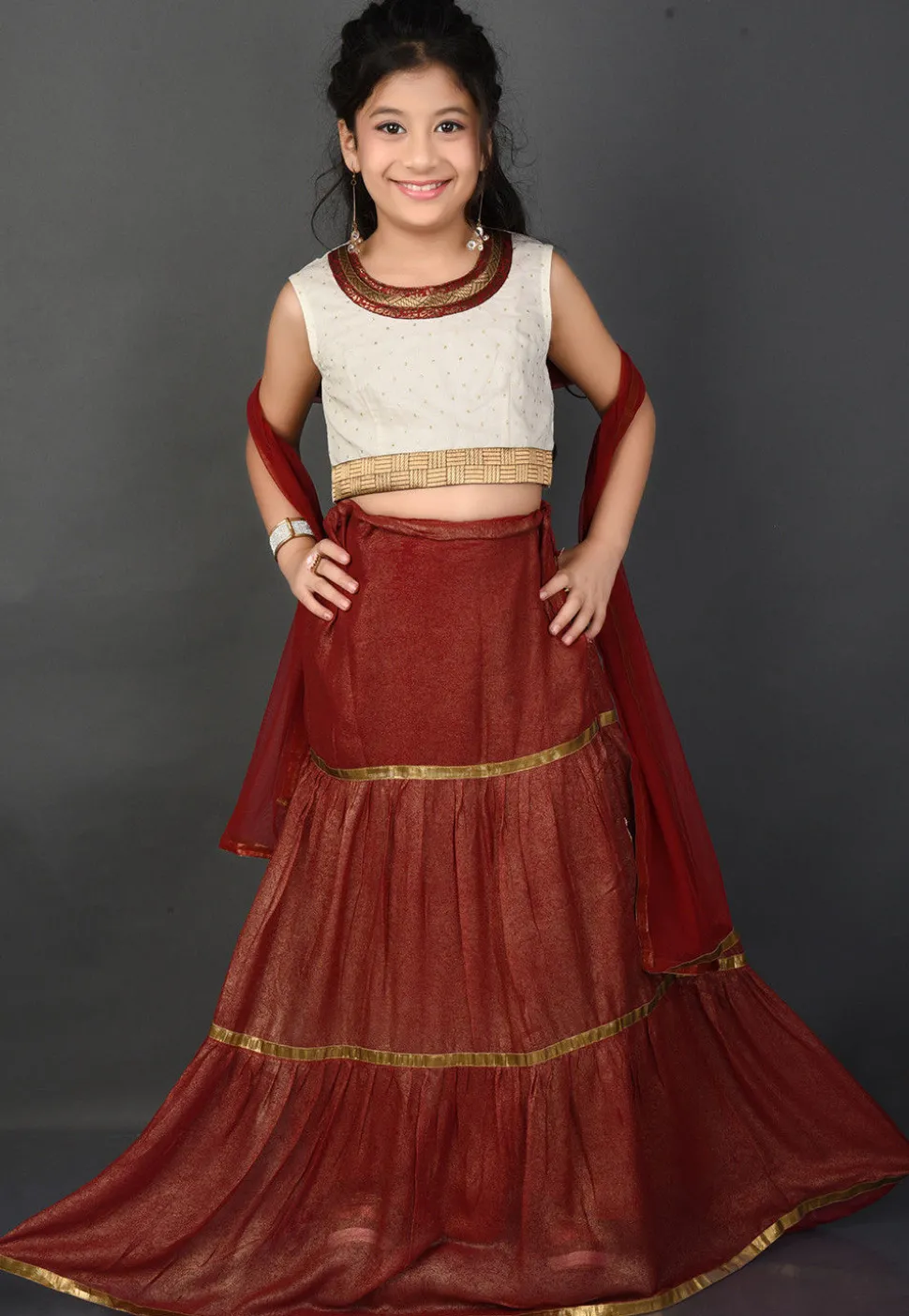 Embellished Georgette Shimmer Lehenga in Maroon