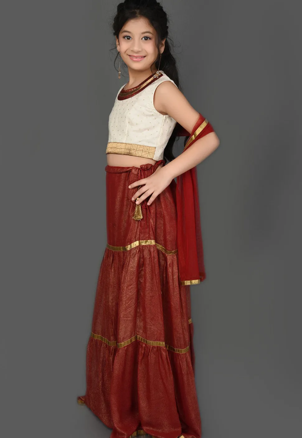Embellished Georgette Shimmer Lehenga in Maroon