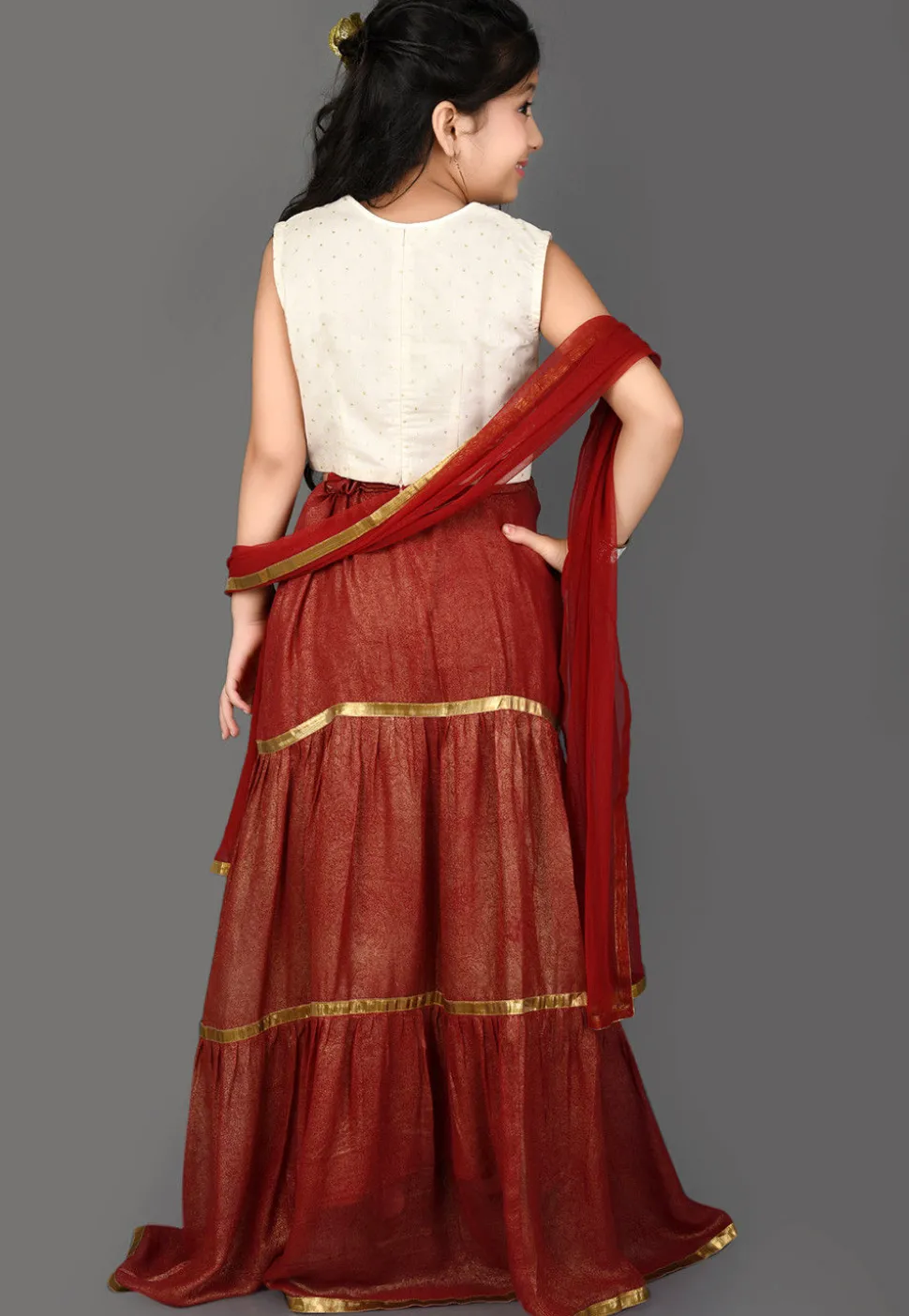 Embellished Georgette Shimmer Lehenga in Maroon
