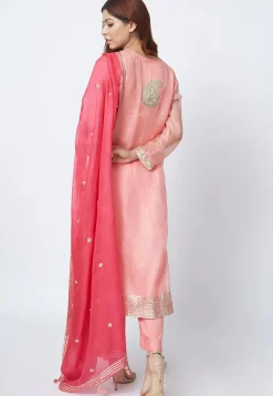 Embellished Kota Doriya Pakistani Suit in Peach