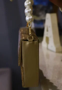 Embellished Leather Rectangular Clutch Bag in Copper