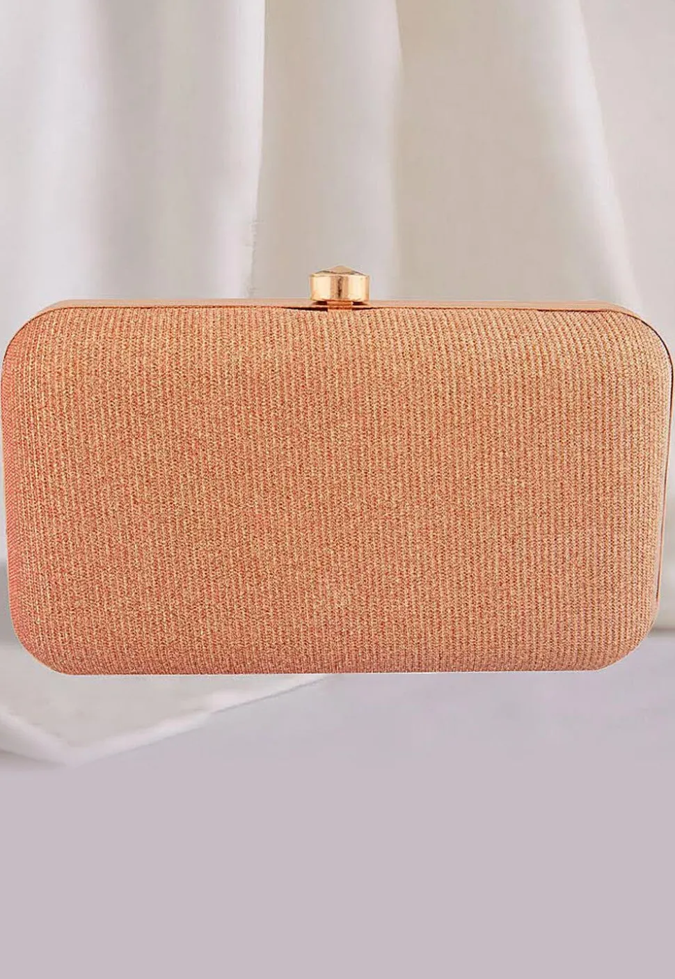 Embellished Lycra Net Rectangular Clutch Bag in Rose Gold