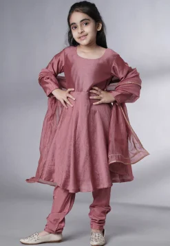 Embellished Muslin Silk A Line Suit in Old Rose