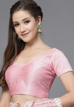 Embellished Neckline Art Silk Blouse in Dusty Pink