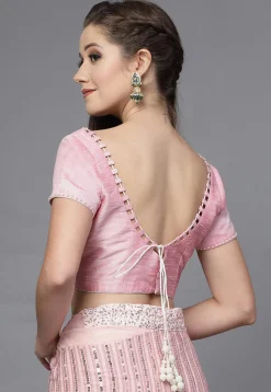 Embellished Neckline Art Silk Blouse in Dusty Pink