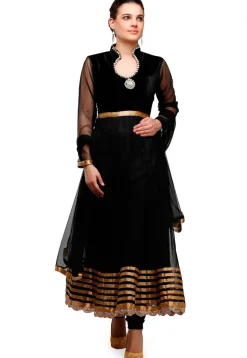 Embellished Net Anarkali Suit in Black