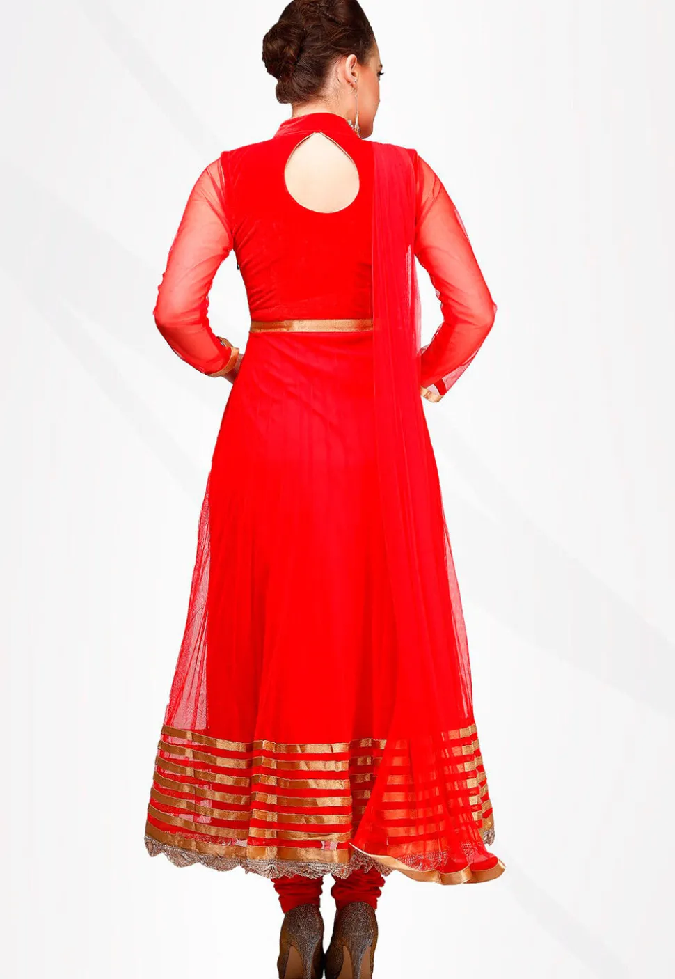 Embellished Net Anarkali Suit in Red